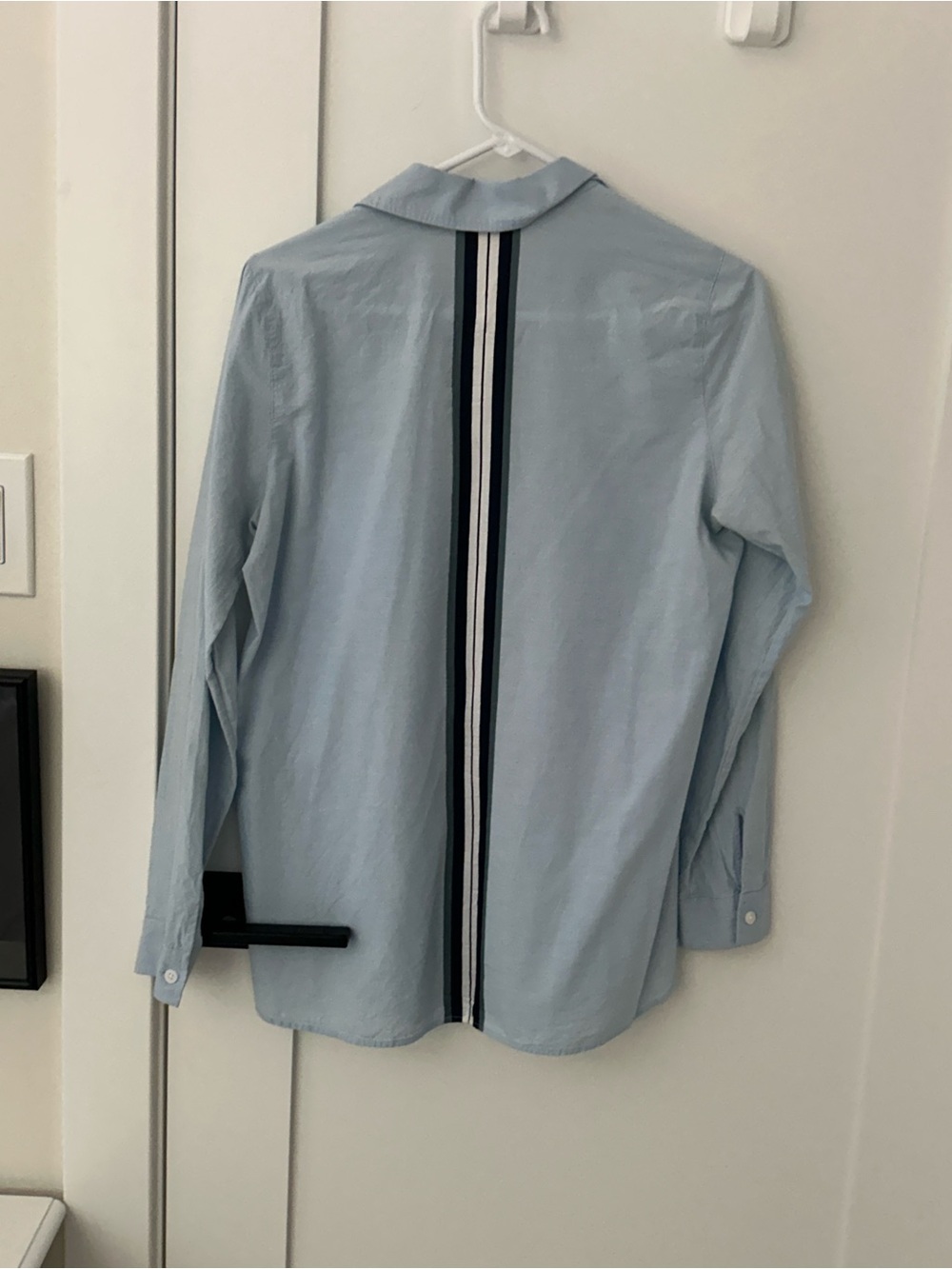 Athleta Light Blue Button-Up Shirt with Navy Stripe